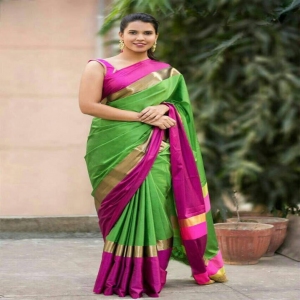 COTTON SILK SAREE WITH 0.80 MTR BORDER COLOR MATCHING BLOUSE