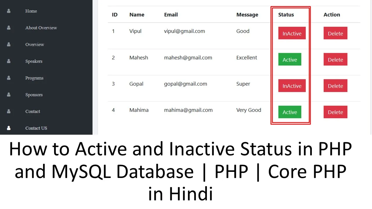 How to Active and Inactive Status in PHP and MySQL Database | PHP | Core PHP
