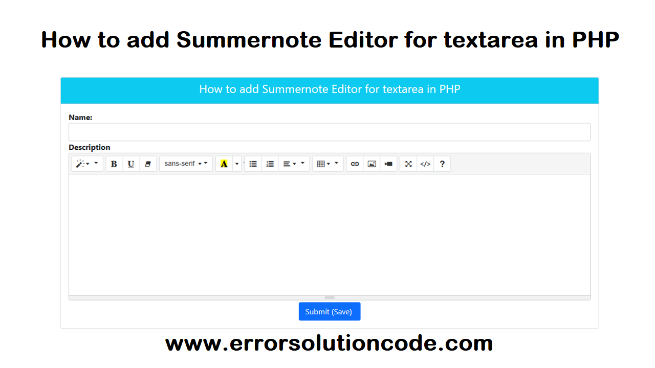 How to add Summernote Editor for textarea in PHP