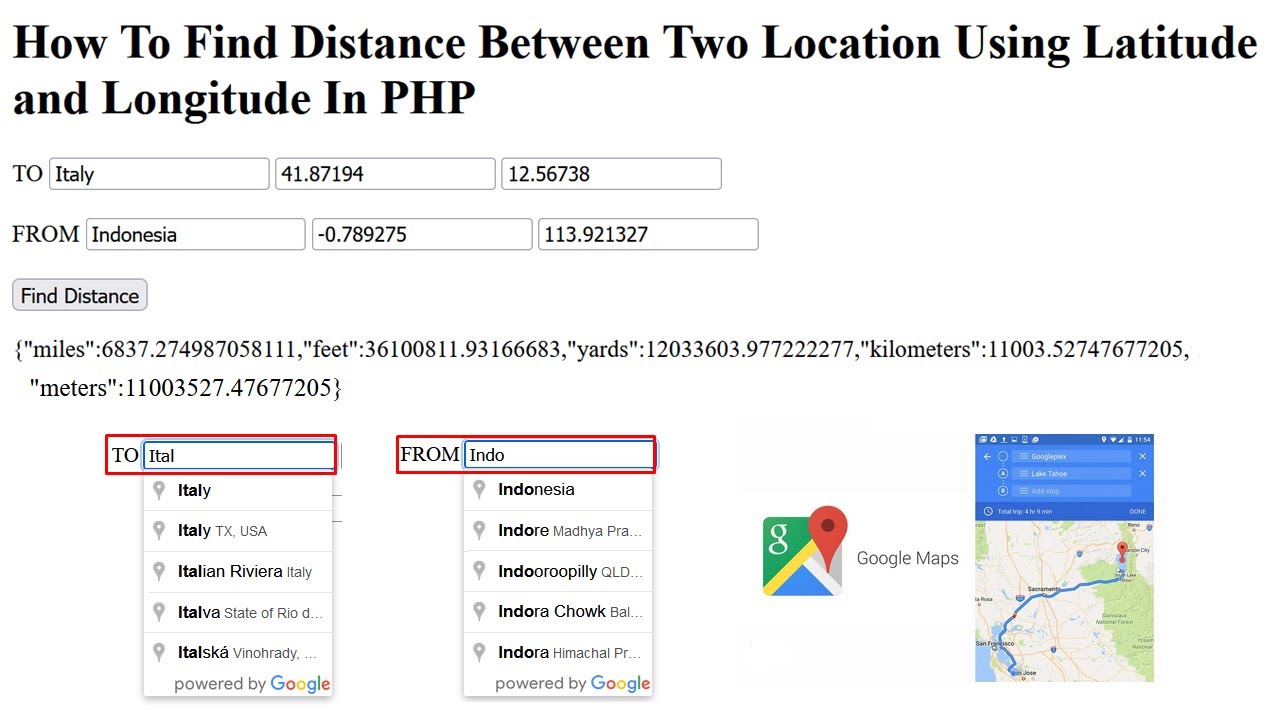 How To Find Distance Between Two Location Using Latitude and Longitude In PHP